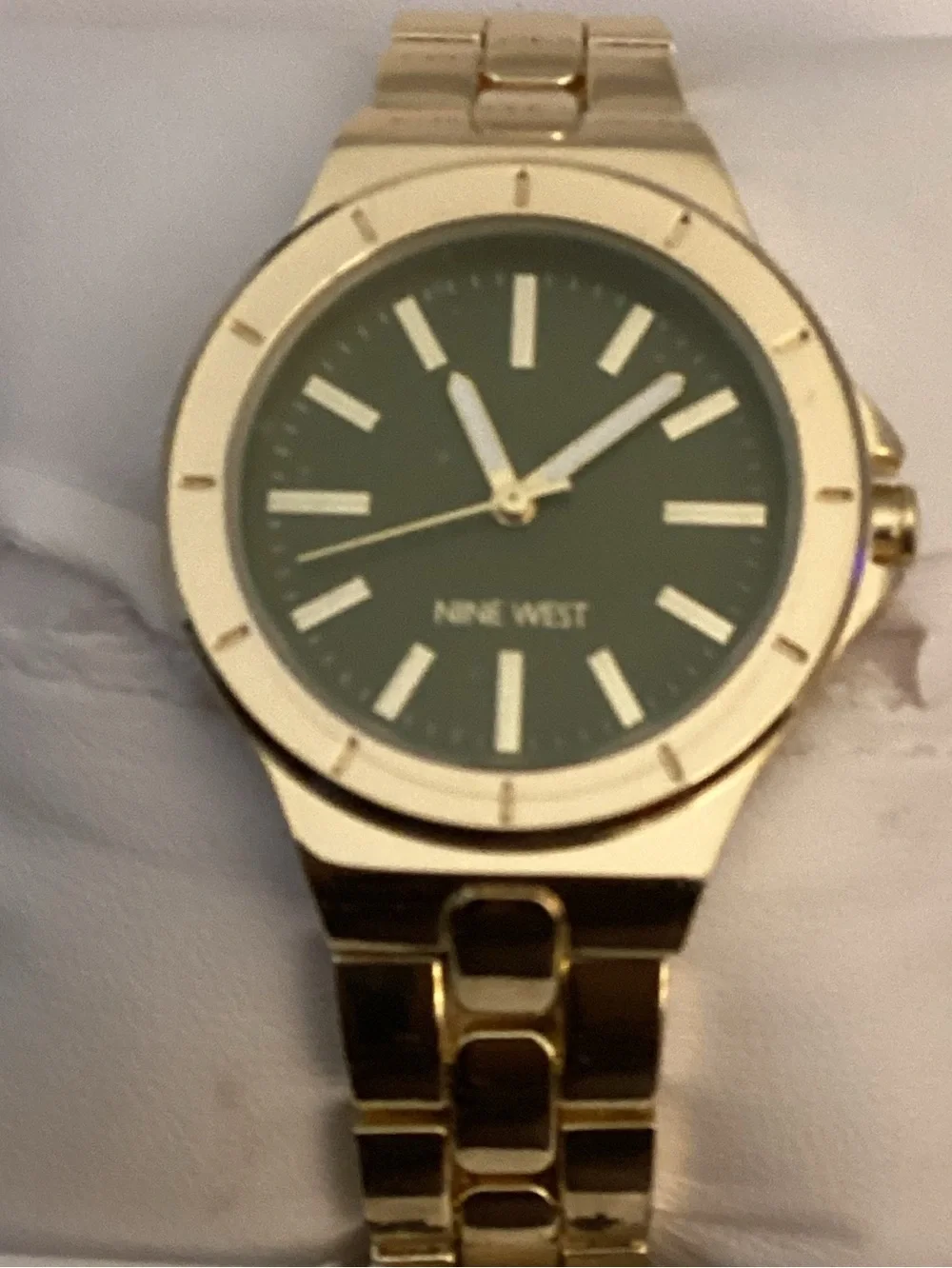 Nine West Gold Tone Bracelet Watch with Green Face